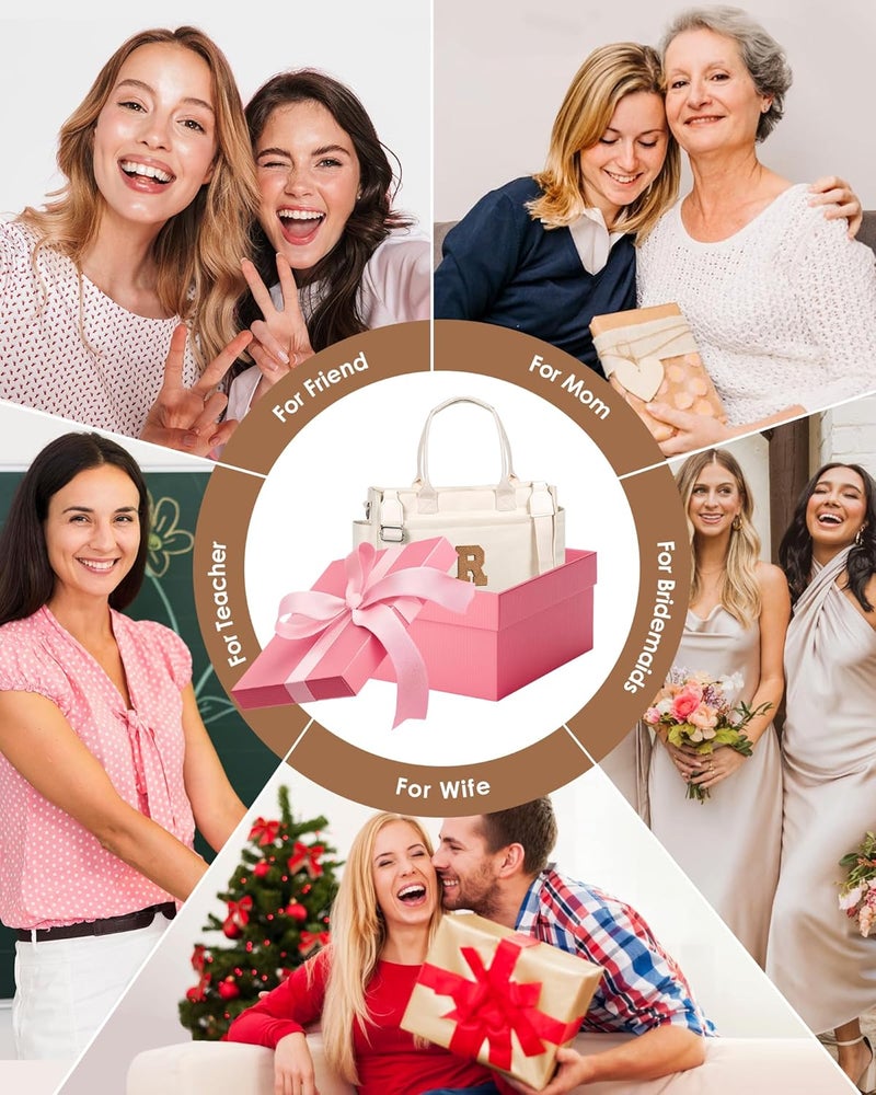 Freesya Store Birthday Gifts for Women Teen Girls, Initial Tote Bag with Zipper, Letter Canvas Tote Purse for College Work Laptop - Image 2